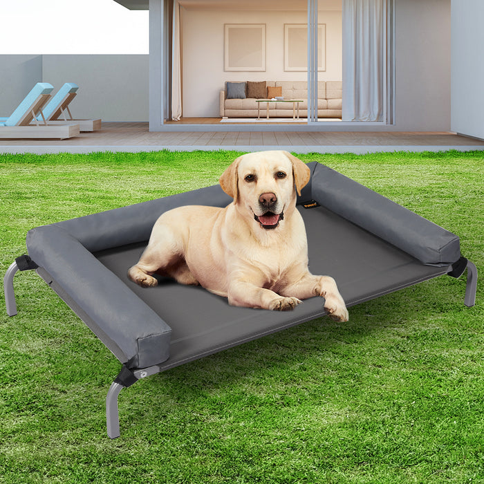 Pawzee Elevated Pet Bed | Dog Puppy Cat Raised Trampoline Hammock in Grey Large