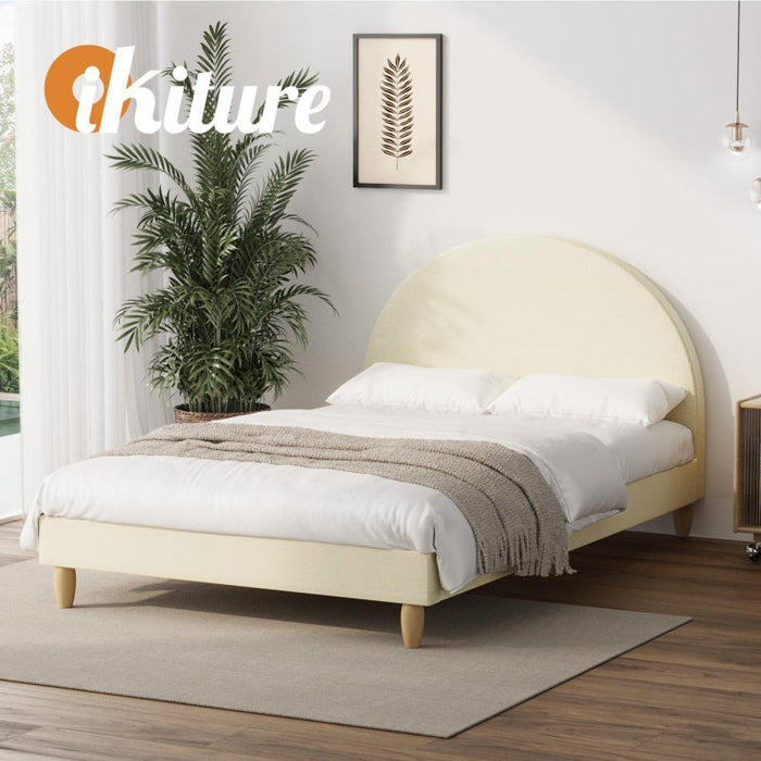 Teddy Millie Beige Fabric Round Bed | Arched Cushioned Touch Beige Upholstered Premium Fabric Bed Frame | 5 Sizes