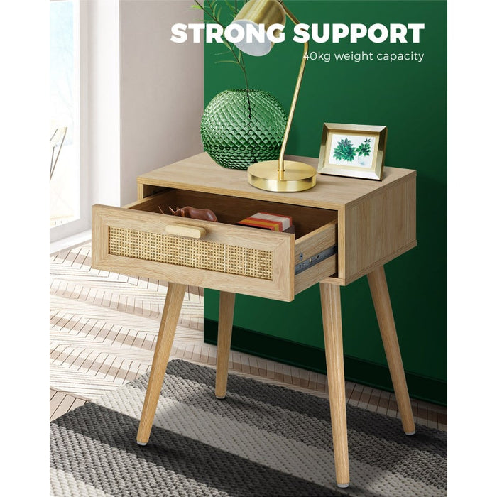 Centrum Rattan Modern Bedside Table | Versatile Drawer Nightstand Table