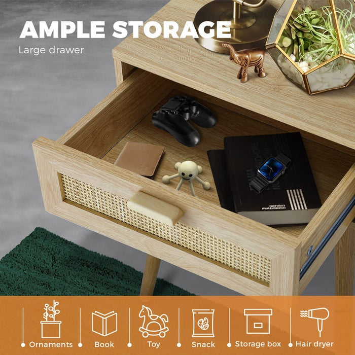 Centrum Rattan Modern Bedside Table | Versatile Drawer Nightstand Table