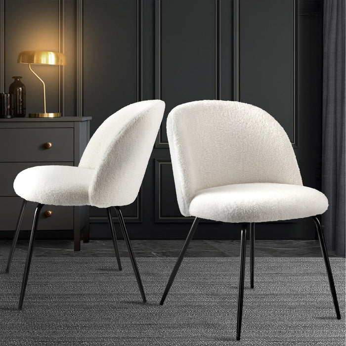 Set of Two Teddy Boucle Miami Dining Room Chairs in White | Sherpa Feel Plush Modern Accent Chairs | 2 Designs