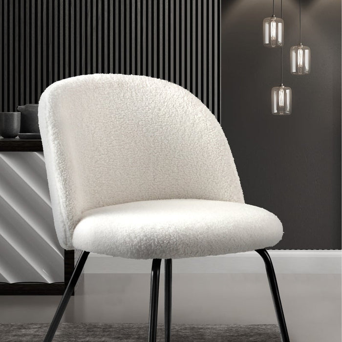 Set of Two Teddy Boucle Miami Dining Room Chairs in White | Sherpa Feel Plush Modern Accent Chairs | 2 Designs