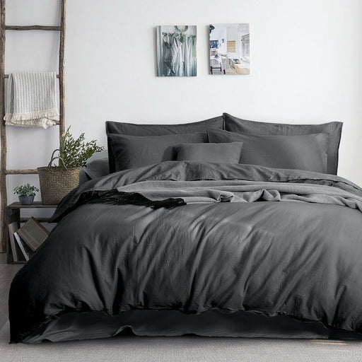 Premium Luxury Linen Cotton Quilt Cover Set | Breathable All Season Doona Cover | Summer Cooling Bedding | 2 Sizes - 4 Colours Quilt Cover Set Queen / Charcoal Ontrendideas Bed and Bath