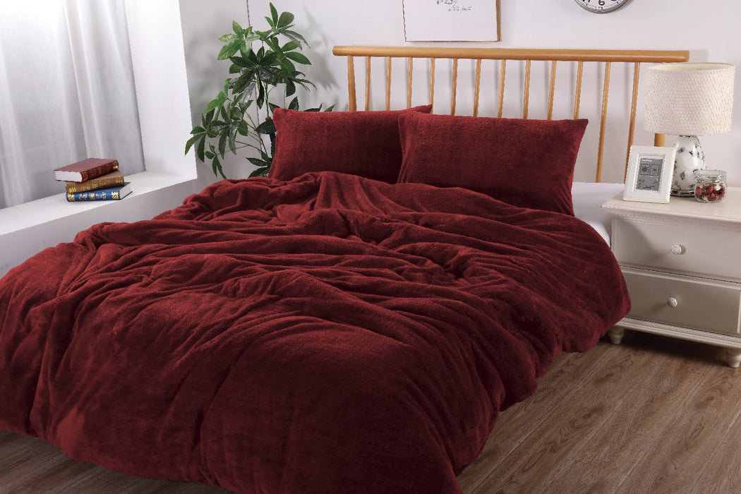 Fluffy Teddy Fleece Quilt Cover Set | Ultra Warm Bedding Cover Soft Fluffy | 4 Sizes- 6 Colours Quilt Cover Set Single / Burgundy Ontrendideas Bed and Bath