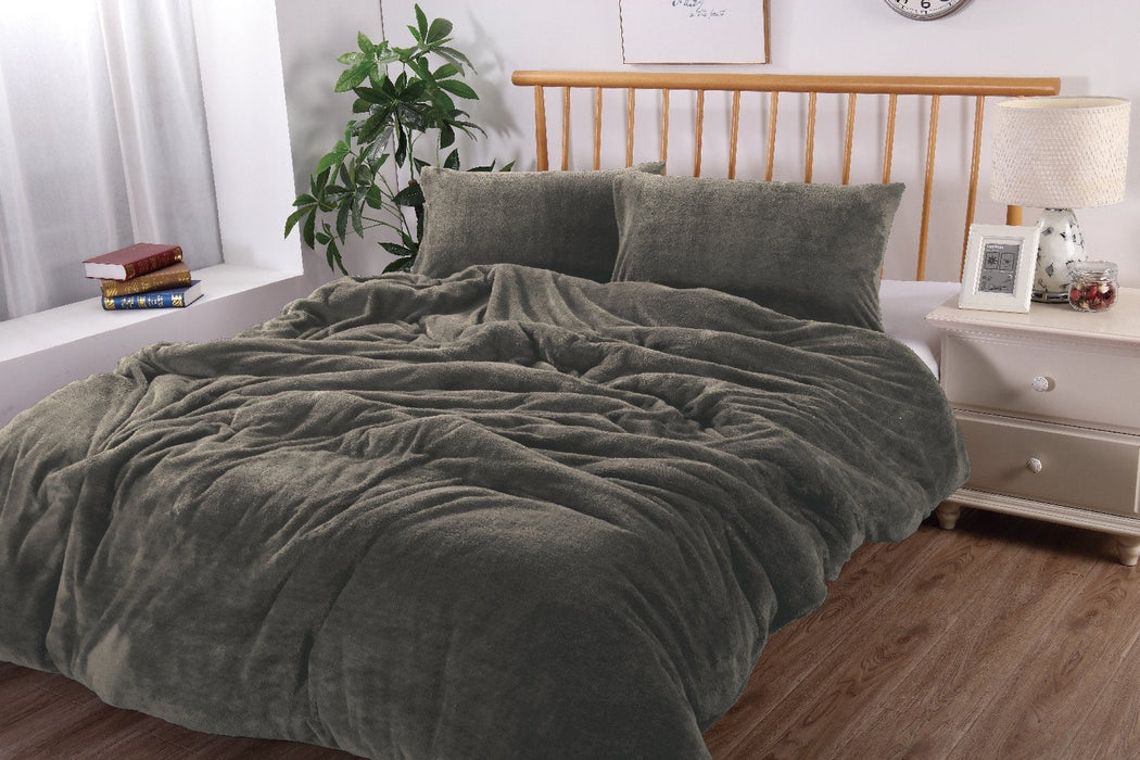 Fluffy Teddy Fleece Quilt Cover Set | Ultra Warm Bedding Cover Soft Fluffy | 4 Sizes- 6 Colours Quilt Cover Set Single / Charcoal Ontrendideas Bed and Bath
