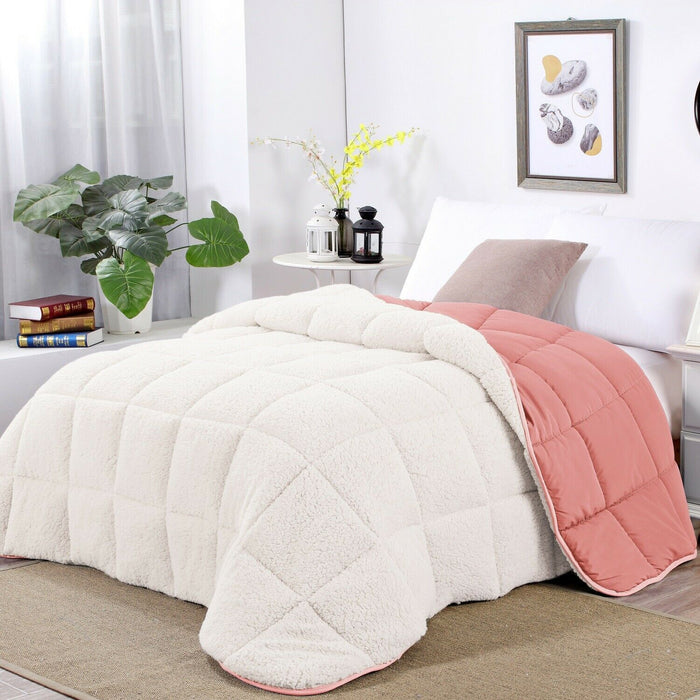 3pc Sherpa Fleece Comforter Set | Reversible 2 Side Warm Comforter | 3 Sizes - 4 Colours Quilts & Comforters Double / Reverse Side - Rose Tan Ontrendideas Bed and Bath