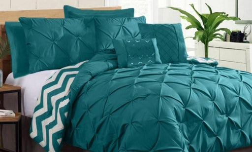 7 Piece Pinch Pleat Comforter Set | Pintuck Quilt Bedding Cover Set | Diamond Embroidery Pintuck Duvet Cover | 3 Sizes - 5 Colours Quilts & Comforters Double / Teal Ontrendideas Bed and Bath