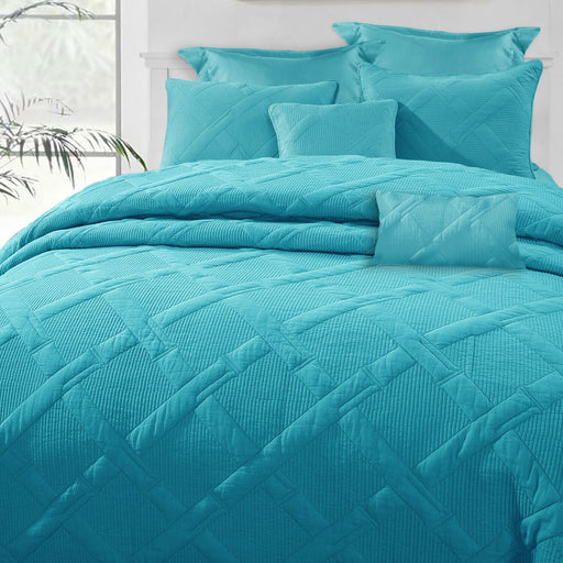 7 Piece Bamboo Comforter Set | 7pc Bamboo Matelassé Weave Set Coverlet | 2 Sizes - 4 Colours Quilts & Comforters Queen / Aqua Ontrendideas Bed and Bath