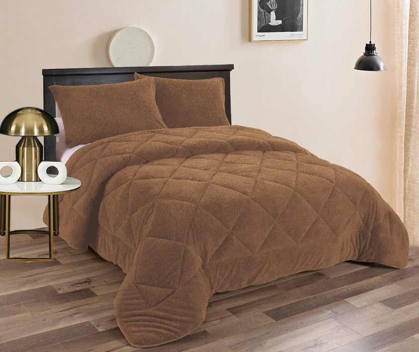 Fluffy Soft Teddy Fleece 3pc Comforter Set | Ultra Warm Bedding Fluffy Comforter | 2 Sizes - 4 Colours Quilts & Comforters Queen / Camel Ontrendideas Bed and Bath