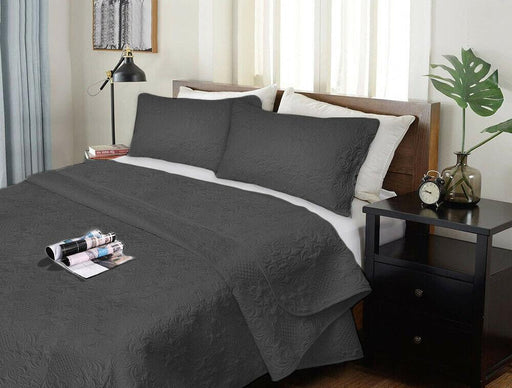 3 Piece Ultrasonic Embossed Comforter Set | 3pc Luxury Bedspread Set | 2 Sizes - 5 Colours Quilts & Comforters Queen / Charcoal Ontrendideas Bed and Bath