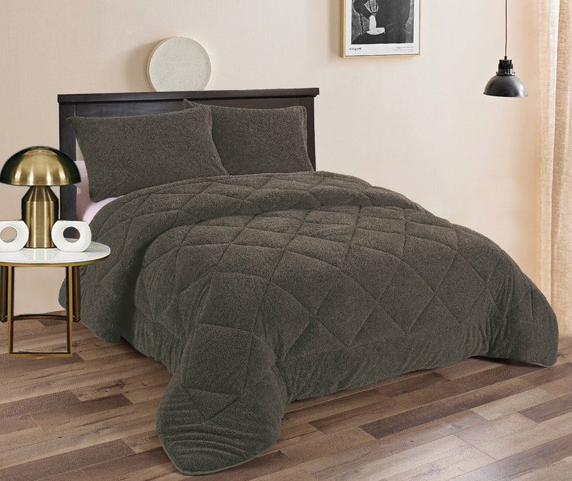 Fluffy Soft Teddy Fleece 3pc Comforter Set | Ultra Warm Bedding Fluffy Comforter | 2 Sizes - 4 Colours Quilts & Comforters Queen / Charcoal Ontrendideas Bed and Bath