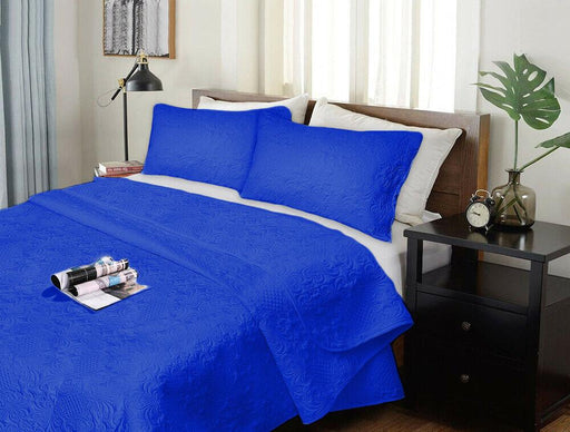 3 Piece Ultrasonic Embossed Comforter Set | 3pc Luxury Bedspread Set | 2 Sizes - 5 Colours Quilts & Comforters Queen / Royal Blue Ontrendideas Bed and Bath