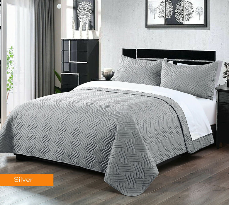 3 Piece Pinsonic Embossed Comforter Set 3pc Comforter Sets Bedspread Coverlet | 2 Sizes - 4 Colours Quilts & Comforters Queen / Silver Ontrendideas Bed and Bath