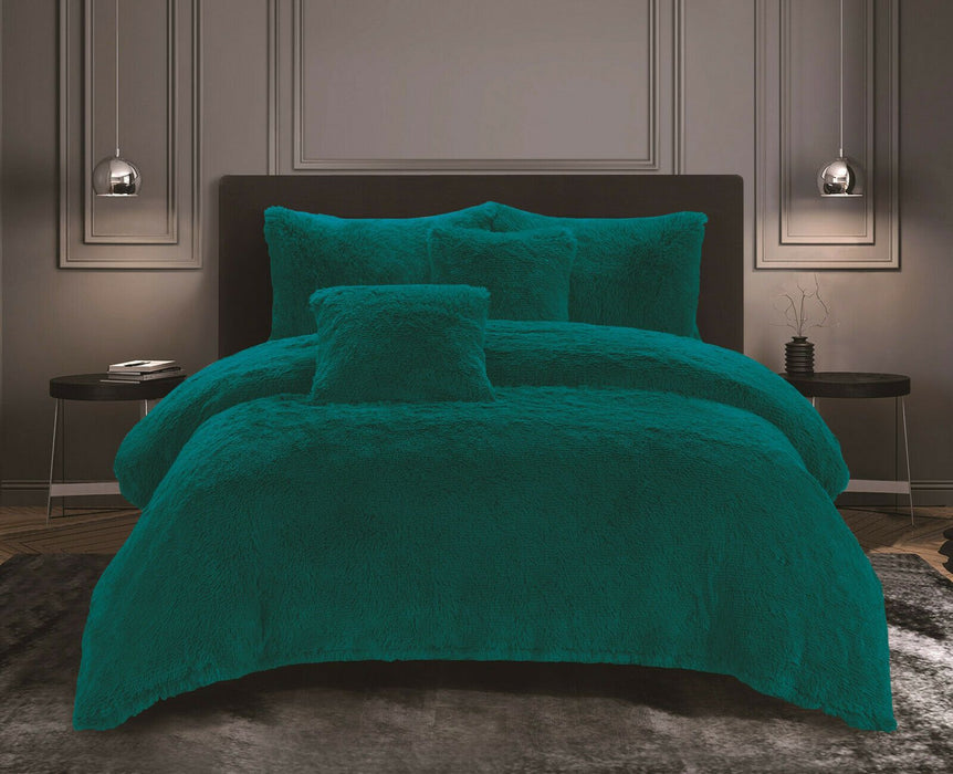 5 Piece Shaggy Fleece Comforter Set | Super Warm Soft Fleece Comforter | Fluffy Soft Bedding Cover | 2 Sizes - 4 Colours Quilts & Comforters Queen / Teal Ontrendideas Bed and Bath
