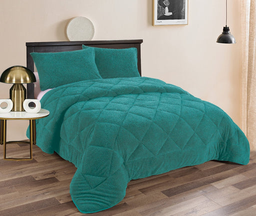 Fluffy Soft Teddy Fleece 3pc Comforter Set | Ultra Warm Bedding Fluffy Comforter | 2 Sizes - 4 Colours Quilts & Comforters Queen / Teal Ontrendideas Bed and Bath
