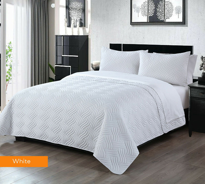 3 Piece Pinsonic Embossed Comforter Set 3pc Comforter Sets Bedspread Coverlet | 2 Sizes - 4 Colours Quilts & Comforters Queen / White Ontrendideas Bed and Bath