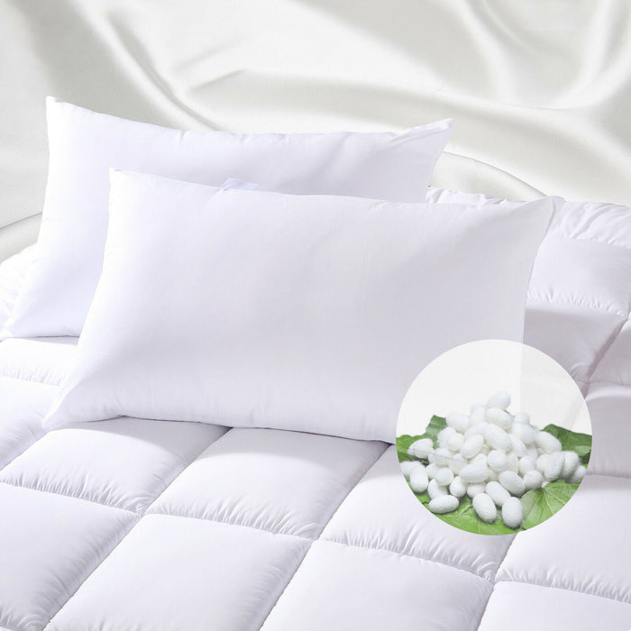 Premium 700GSM Cooling Mulberry Silk Filled Twin Pack Pillows Breathable Eco Friendly Pillows