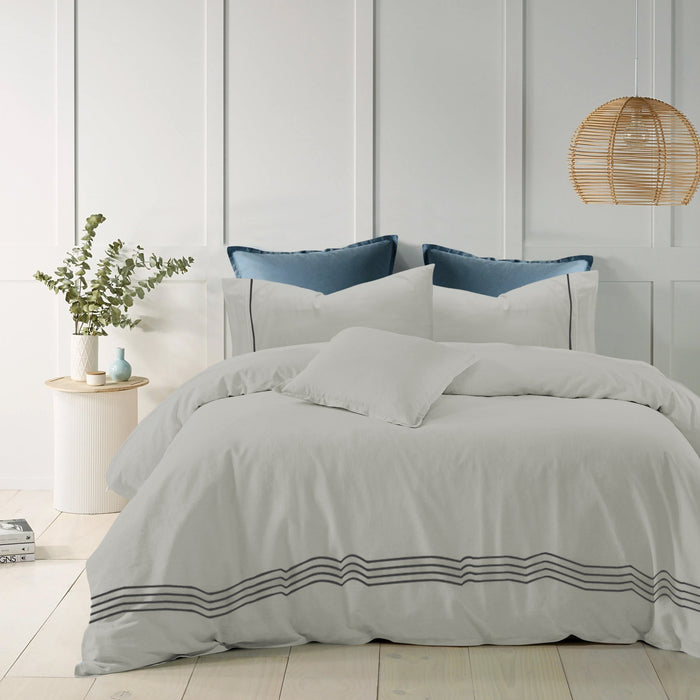 1200TC 100% Pure Cotton 3pc Quilt Cover Set | Hotel Quality Embroidered Stripe Quilt Cover
