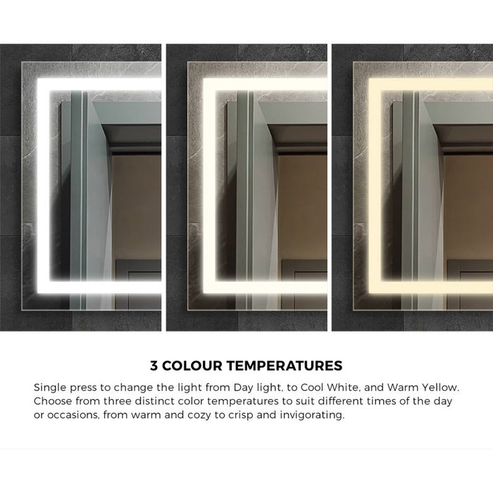 Lumiro Rectangular Bathroom LED Mirror | Rectangular Modern High Quality 3 Colour LED Bathroom Mirros | Easy Install Anti Fog | 3 Sizes